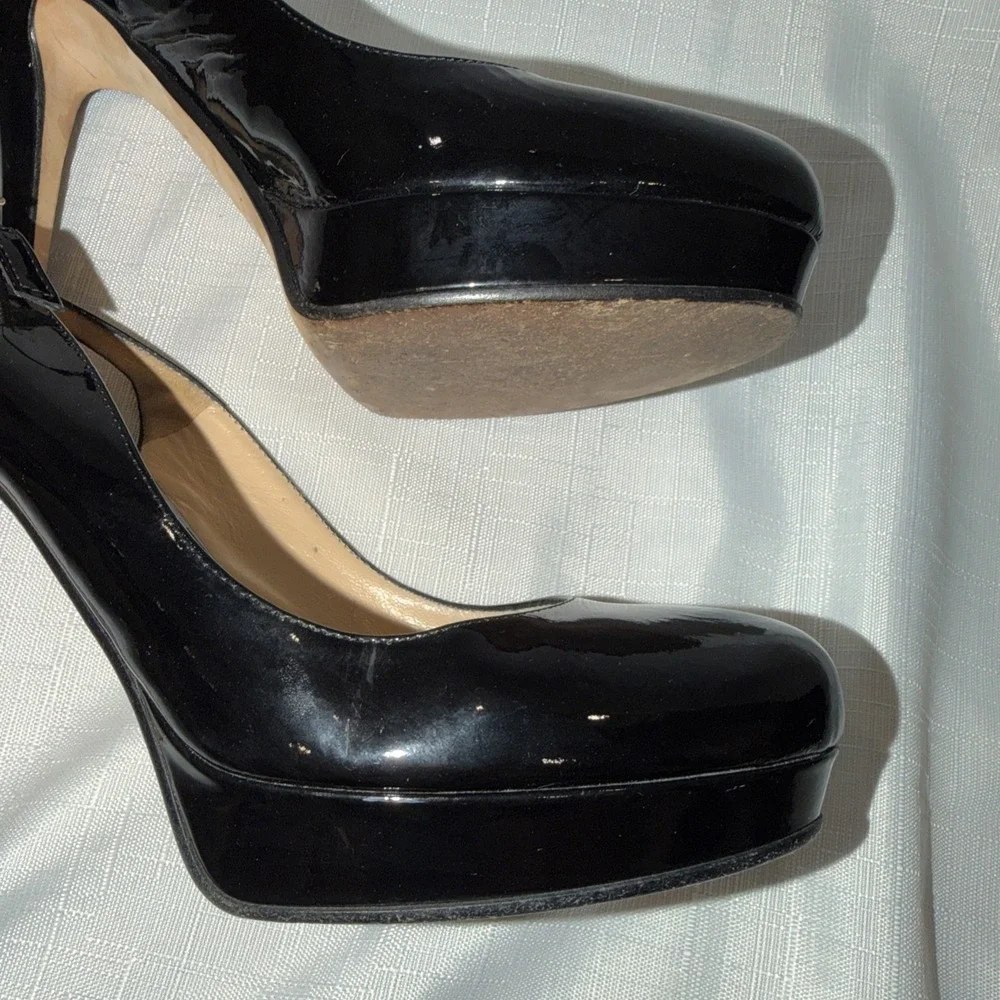 KATE SPADE Black Patent Leather Slingback Heel Platform Stiletto Italy Size 8 B